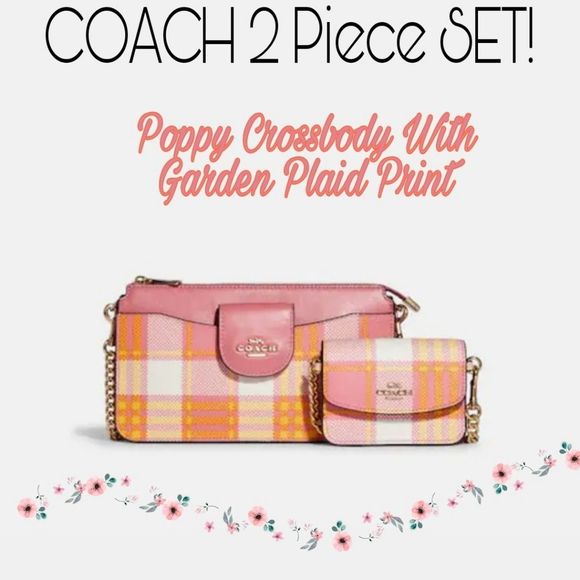 🎀Clearance🎀 NWT COACH 2pc set Rare HTF Crossbody POPPY W/ Garden Plaid - Picture 1 of 8